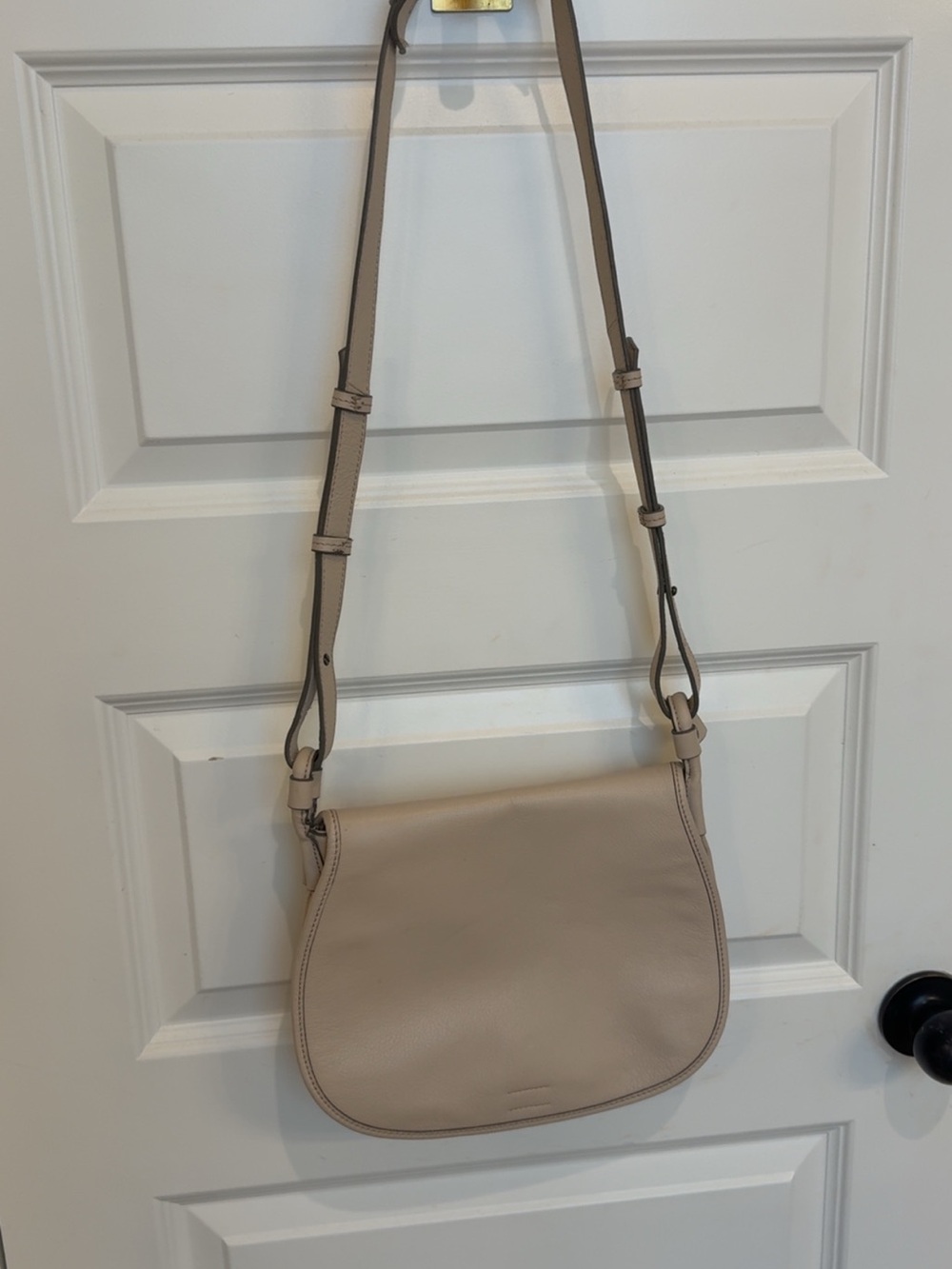 Leather Crossbody Saddle Bag in Beige